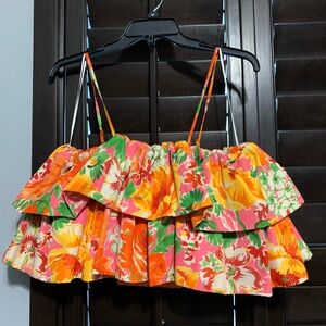Zara Vibrant Floral Crop Top - Orange, Pink, Green